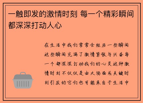 一触即发的激情时刻 每一个精彩瞬间都深深打动人心